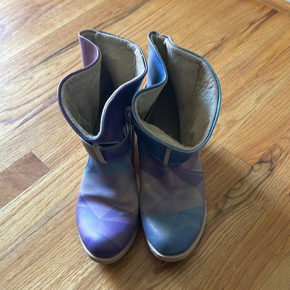 Purple and blue wide topped boots